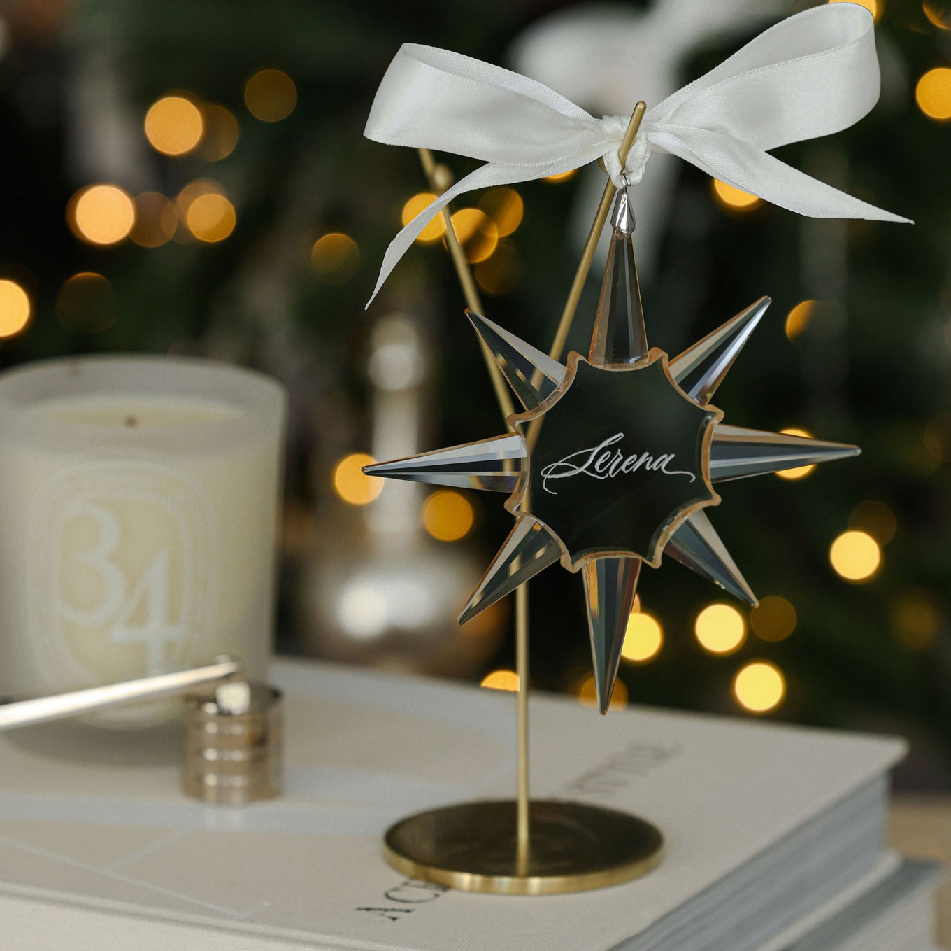 Christmas star crystal ornament with personalised engraving