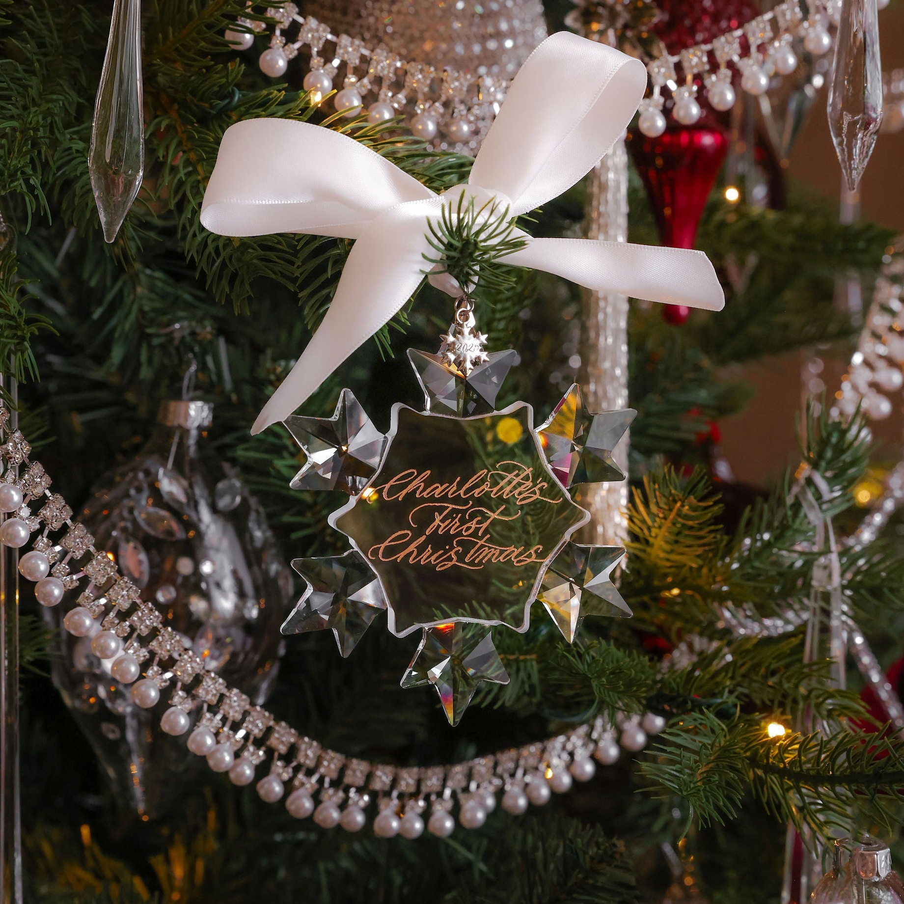 Babies First Ornament personalised crystal snowflake