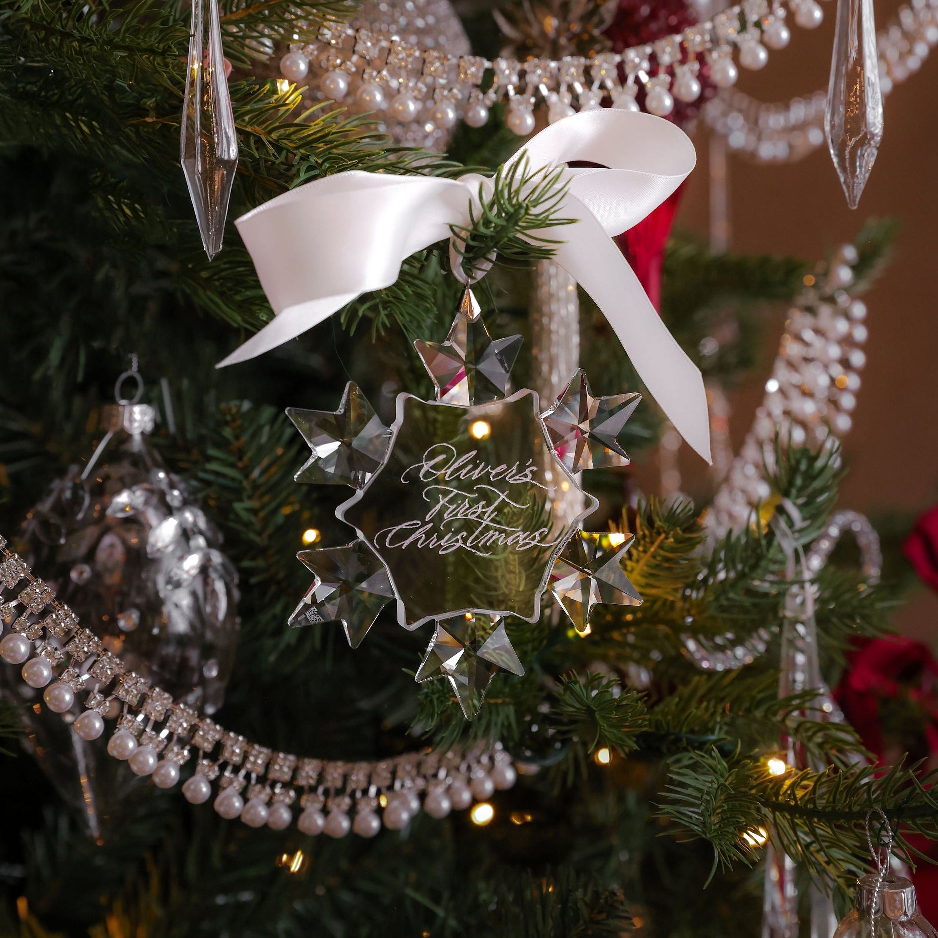 Babies first christmas decoration cyrstal snowflake customised 